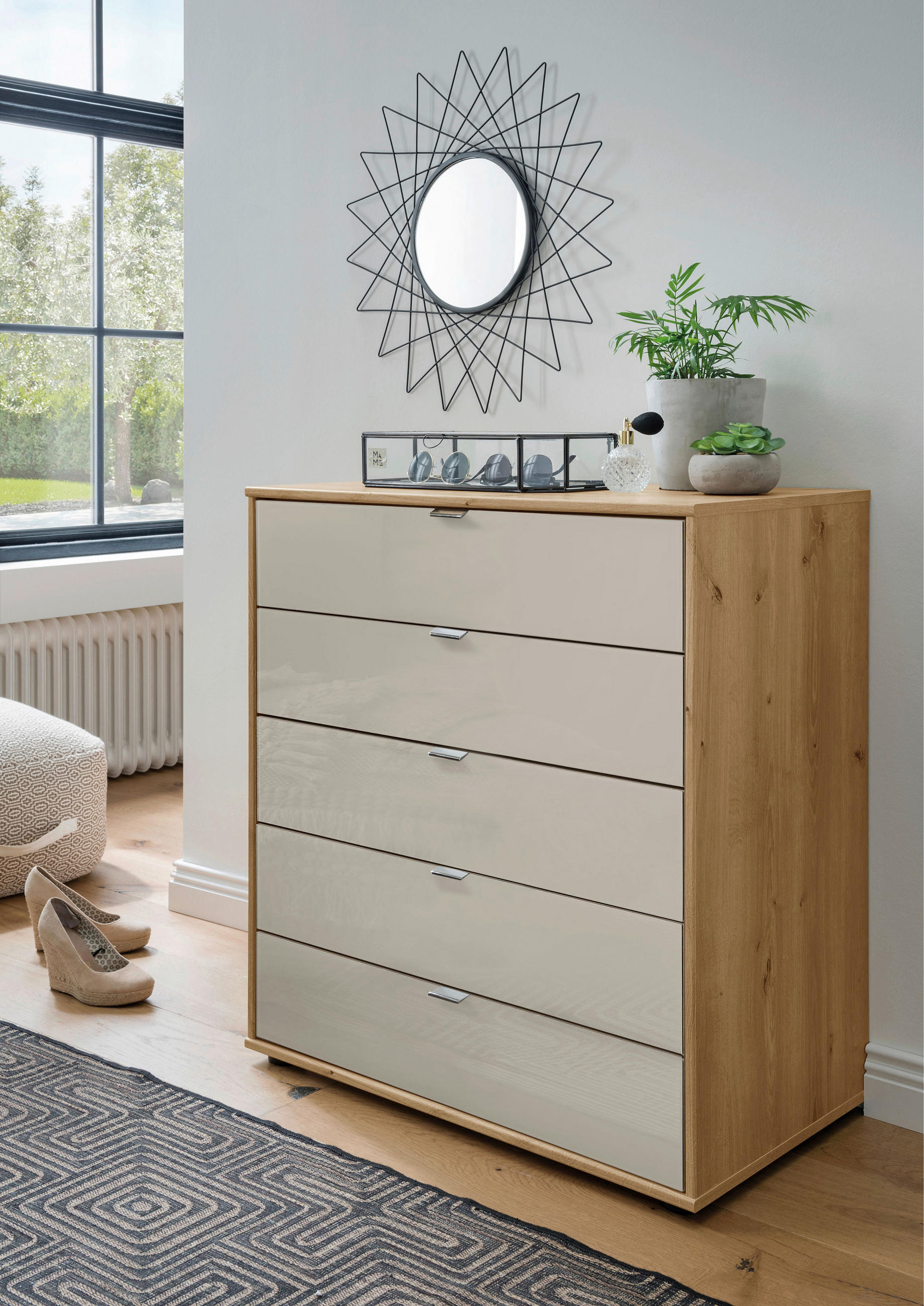 KOMODA, barve hrasta - barve hrasta, Design, steklo/leseni material (80/86/43cm) - Venda