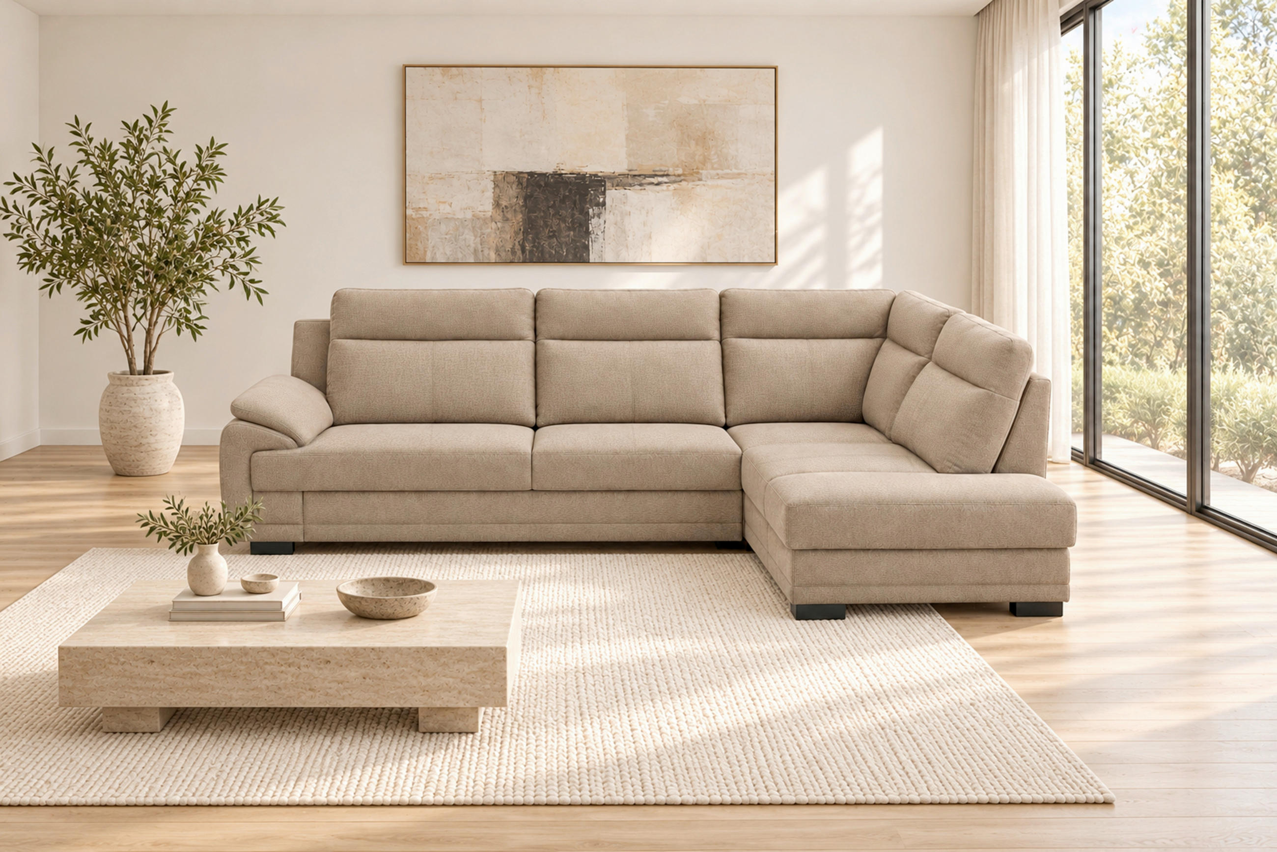 ECKSOFA ALTONA in Flachgewebe Cappuccino  - Schwarz/Cappuccino, Basics, Holz/Holzwerkstoff (272/207cm) - MID.YOU