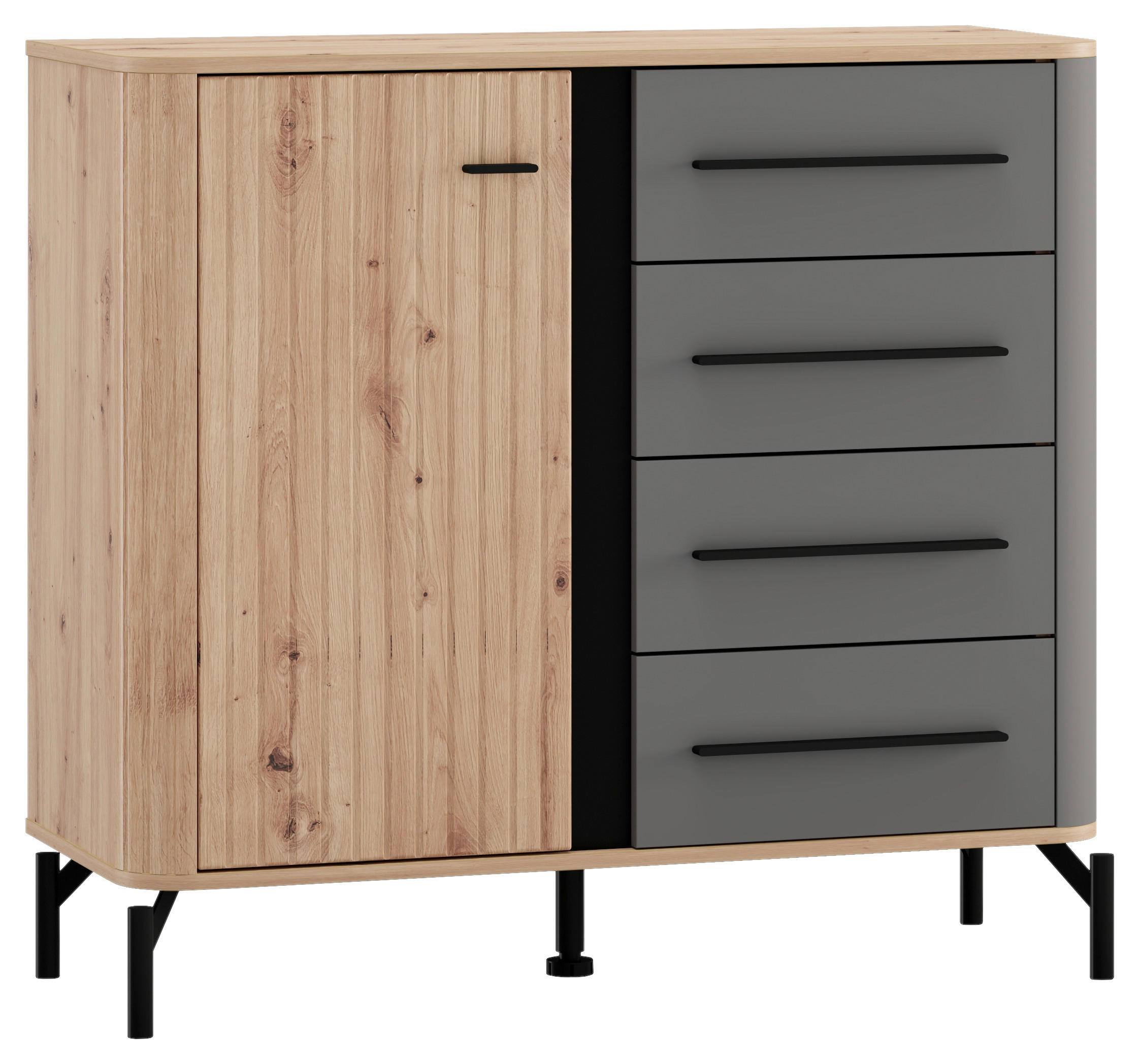 KOMMODE , 102,5/94/40 cm, 4 Schublade(n)  - Schwarz/Graphitfarben, MODERN, Holzwerkstoff/Metall (102,5/94/40cm) - MID.YOU