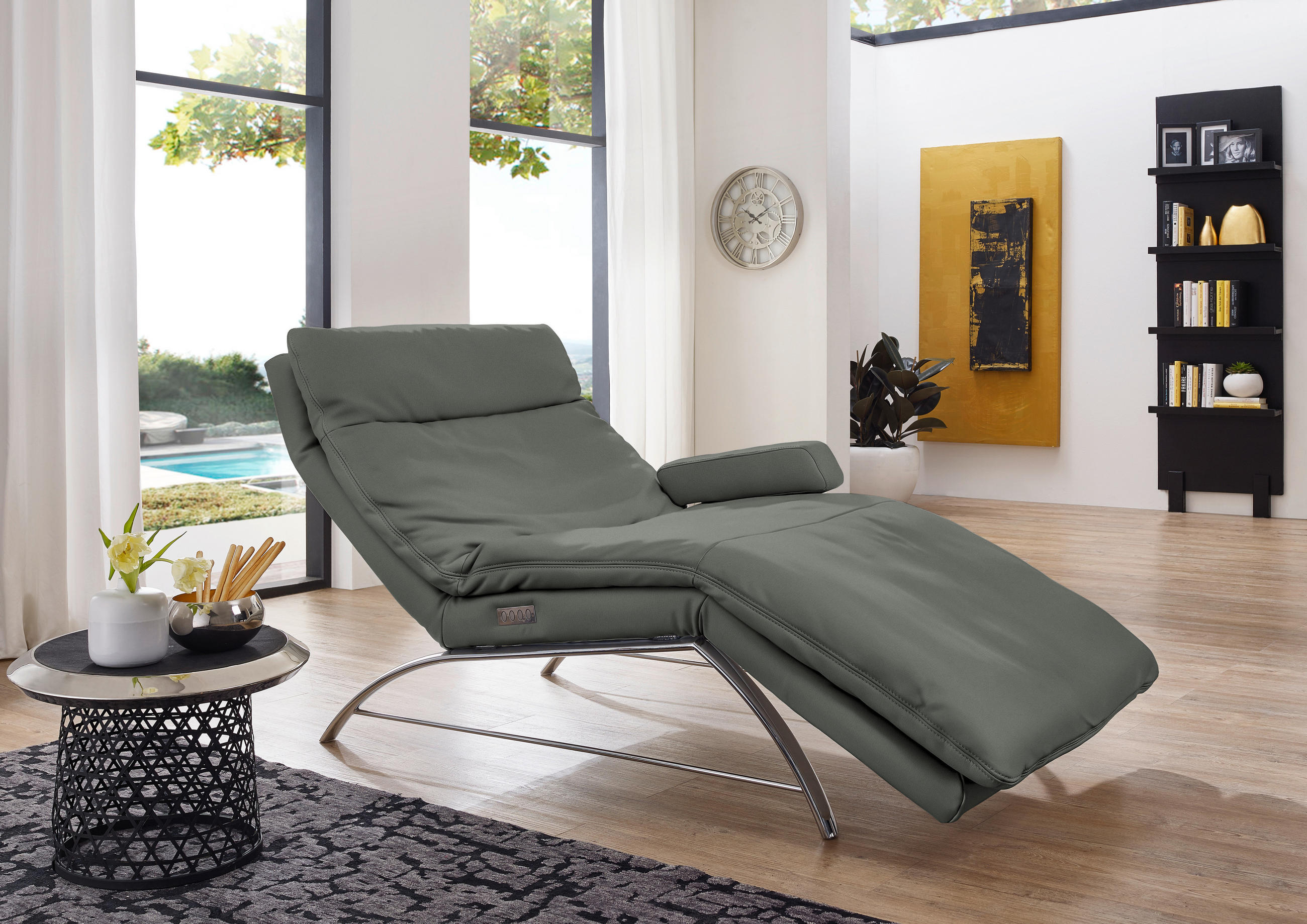 RELAXLIEGE in Echtleder Anthrazit  - Anthrazit/Alufarben, Basics, Leder (95/91/170cm) - Chilliano