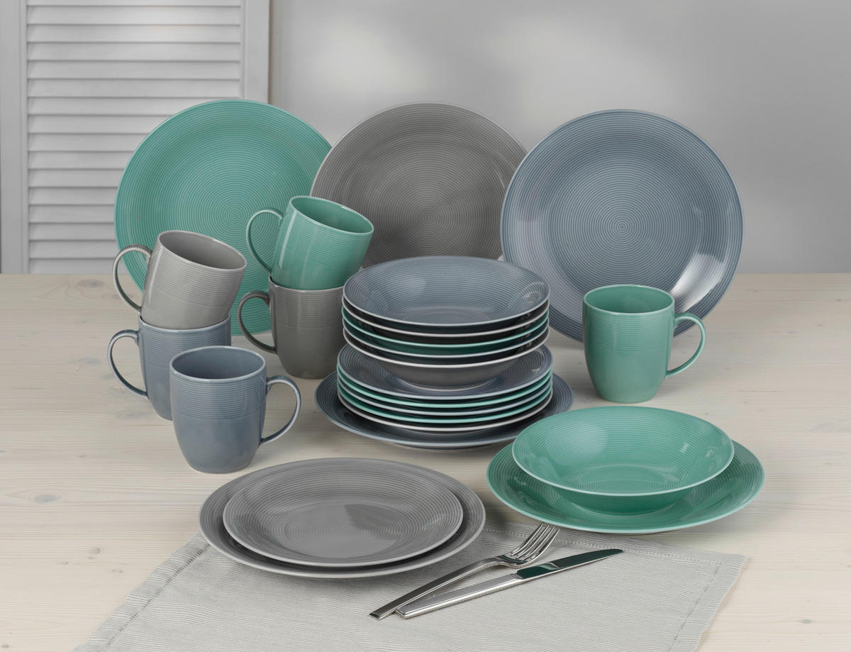 KOMBISERVICE Blau, Grau, Grün Jive 24-teilig 6 Personen  - Blau/Grau, KONVENTIONELL, Keramik - Van Well
