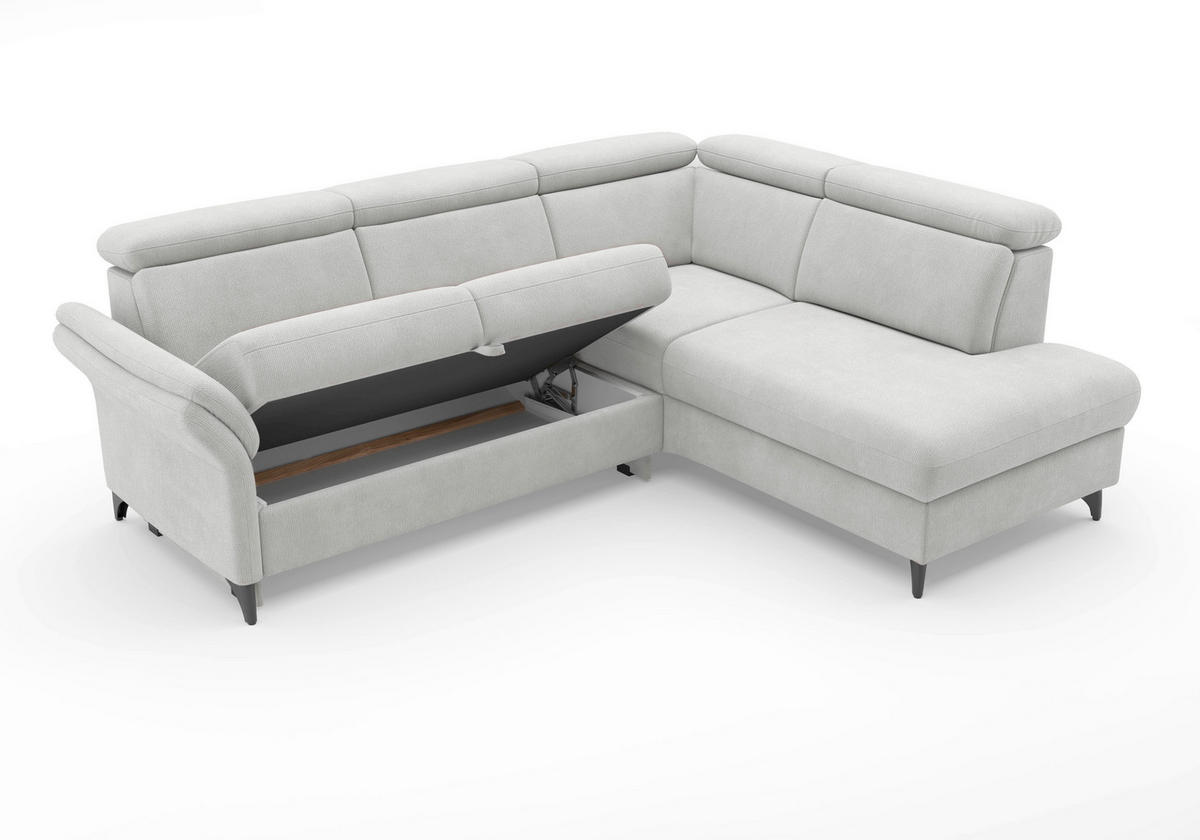 ECKSOFA Flachgewebe Silberfarben  - Silberfarben/Schwarz, Konventionell, Textil/Metall (247/193cm) - Sit & More