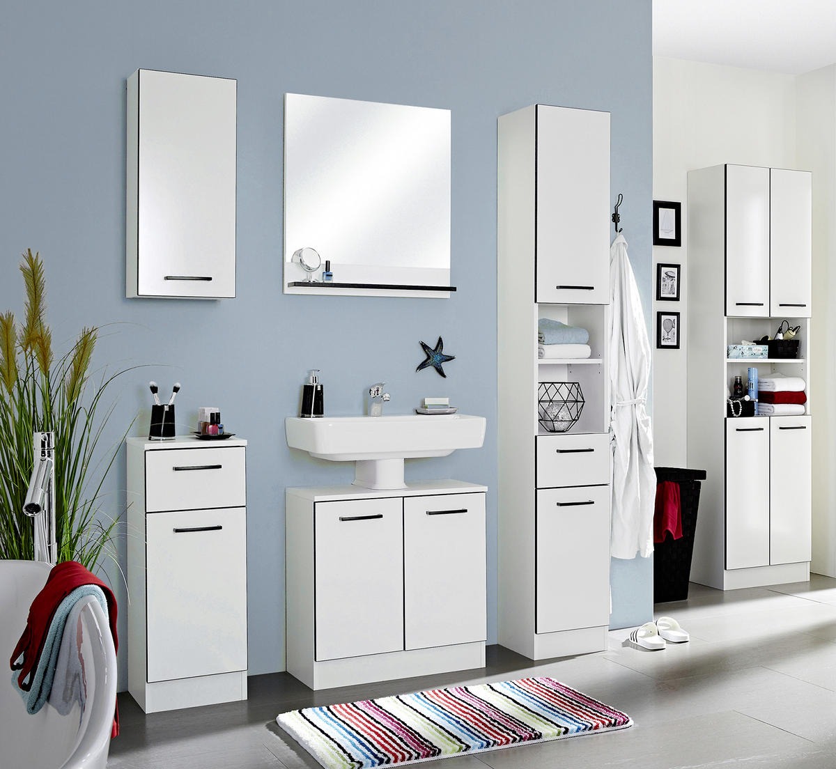 HOCHSCHRANK 30/195,5/33 cm  - Weiss/Anthrazit, Konventionell, Glas/Holzwerkstoff (30/195,5/33cm) - Xora