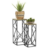 SADA STOLÍKOV NA KVETY  - čierna, Trend, kov/kompozitné drevo (25-32/25-32/66-76,5cm) - Landscape