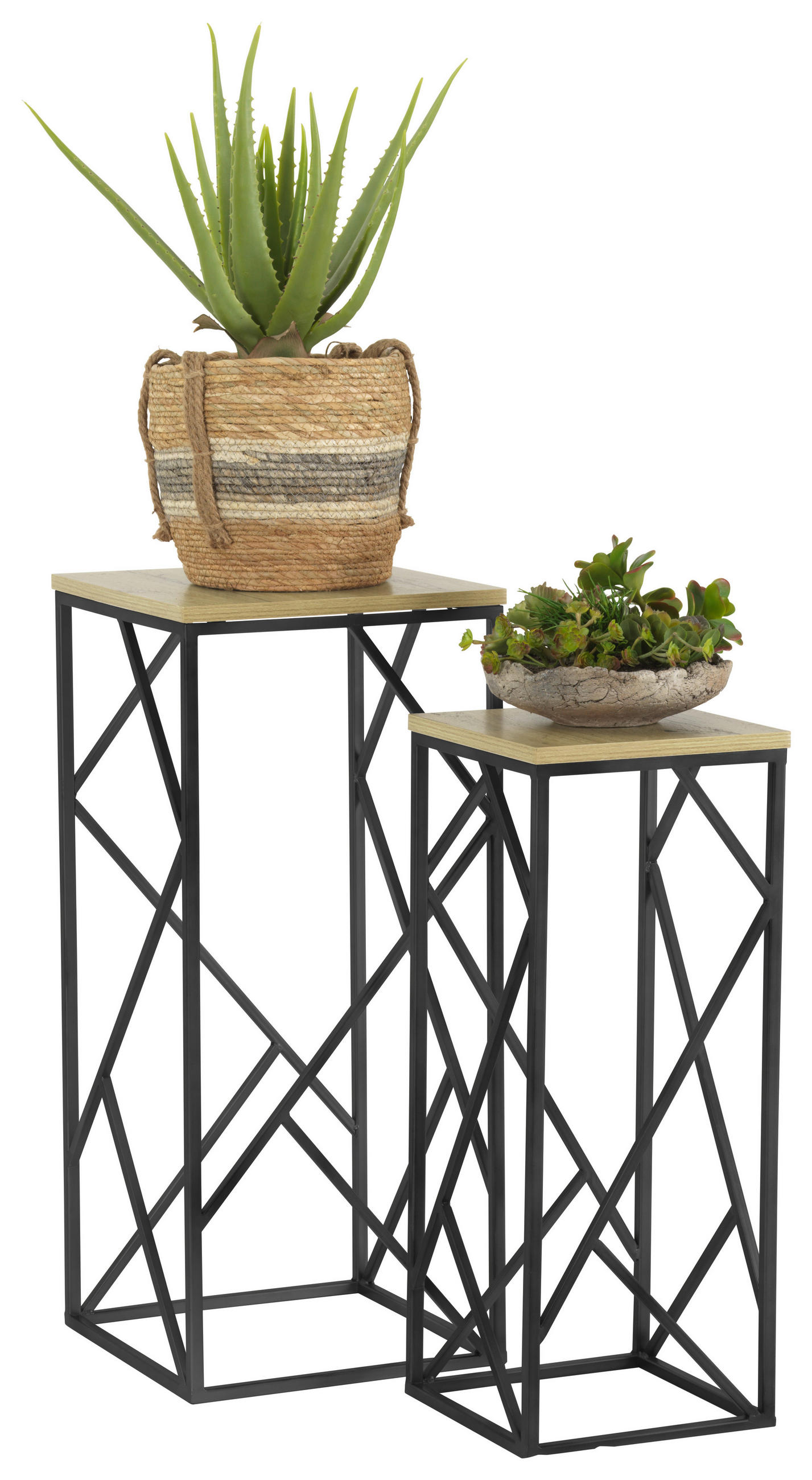 Set Măsuțe Suport Flori din material pe bază de lemn, 25-32/25-32/66-76,5 cm