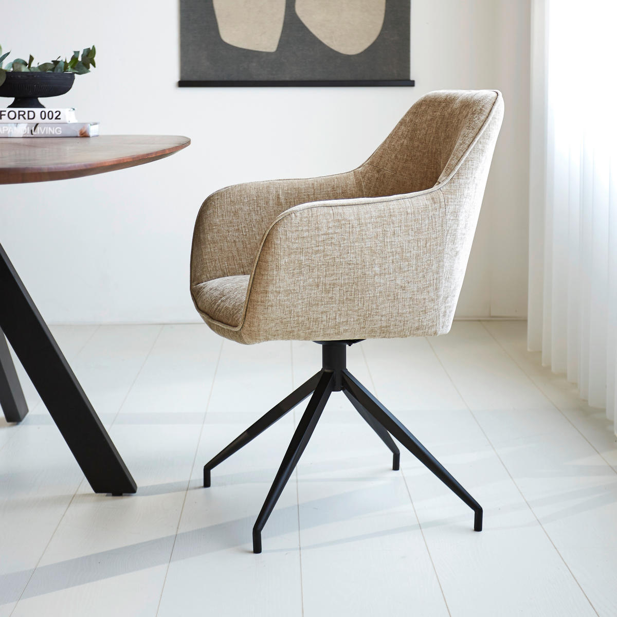 STOLIČKA S PODRÚČKAMI, ženilka, béžová - čierna/béžová, Modern, kov/textil (59/88/60cm) - MID.YOU
