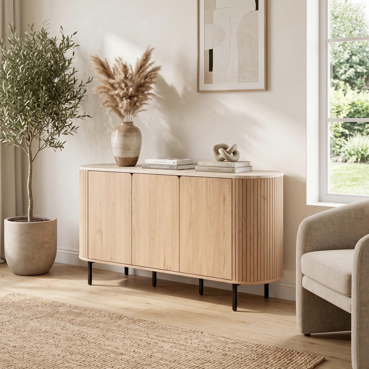 SIDEBOARD  160/80/40 cm  - Eichefarben/Schwarz, Design, Holzwerkstoff/Metall (160/80/40cm) - MID.YOU