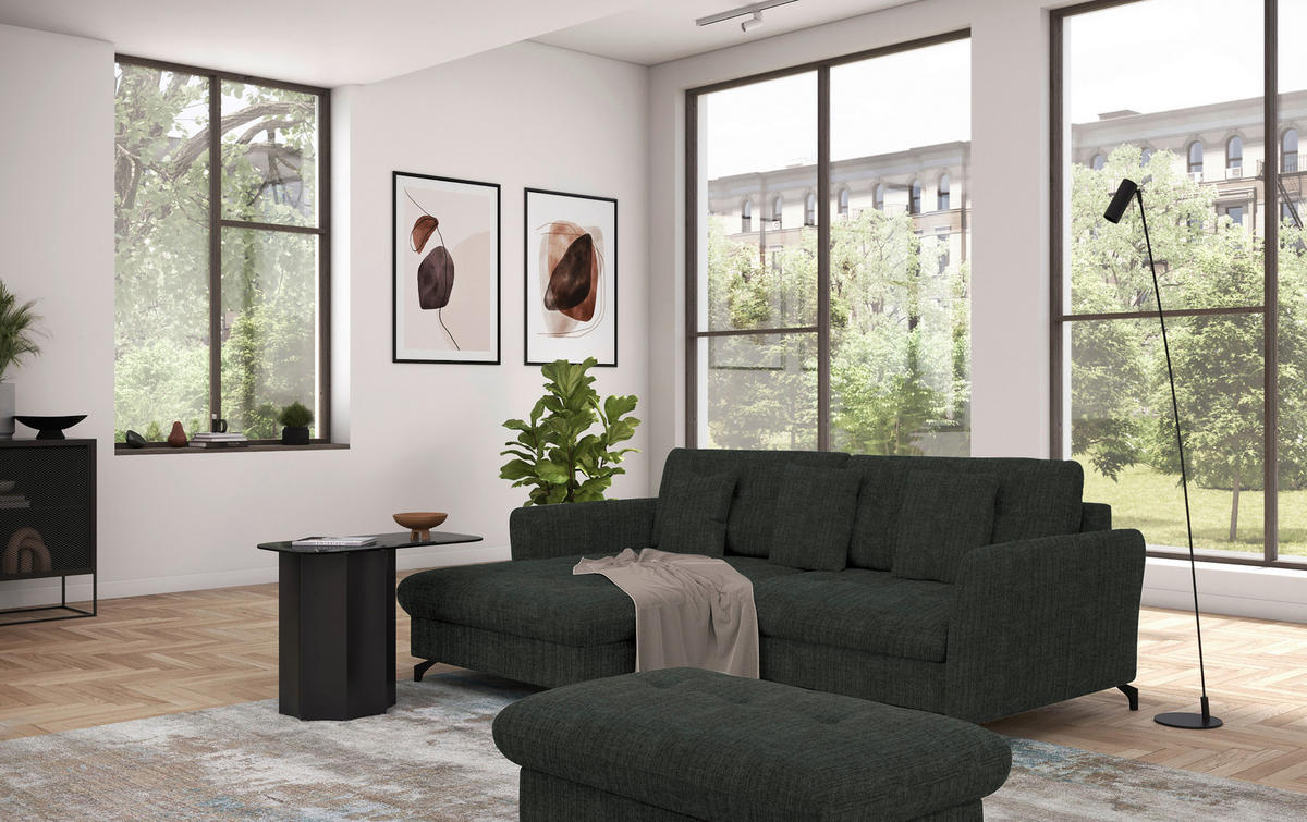 ECKSOFA in Flachgewebe, Leinenoptik Anthrazit  170/242 cm  - Anthrazit/Schwarz, Design, Textil/Metall (170/242cm) - Xora