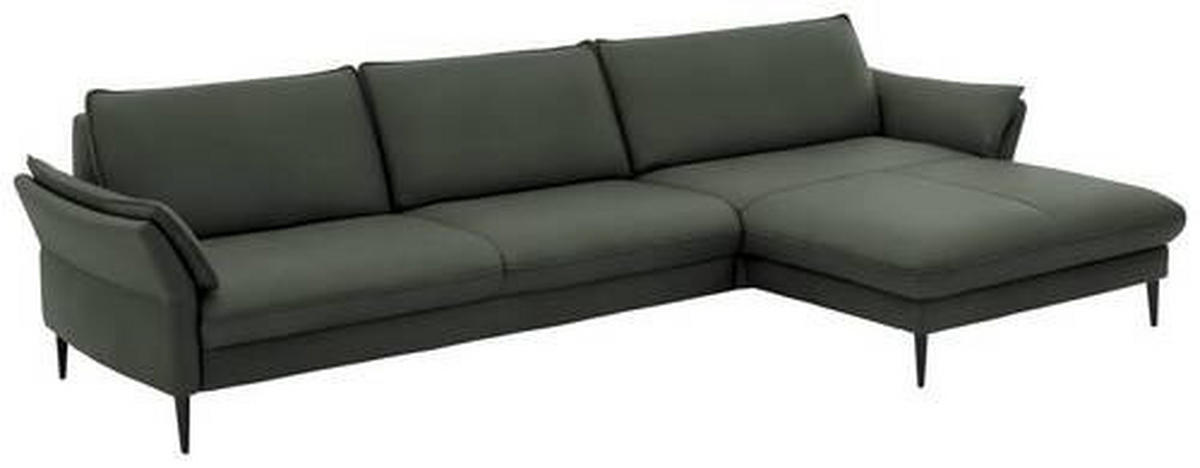 ECKSOFA in Echtleder Olivgrün  - Schwarz/Olivgrün, Design, Leder/Metall (334/172cm) - Valdera