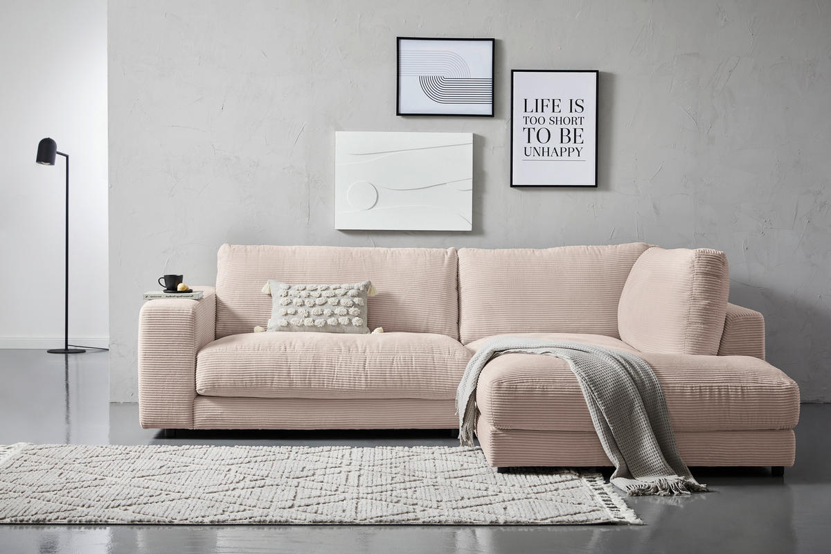 ECKSOFA in Cord Taupe  - Taupe/Schwarz, Design, Kunststoff/Textil (265/224cm) - Hom`in