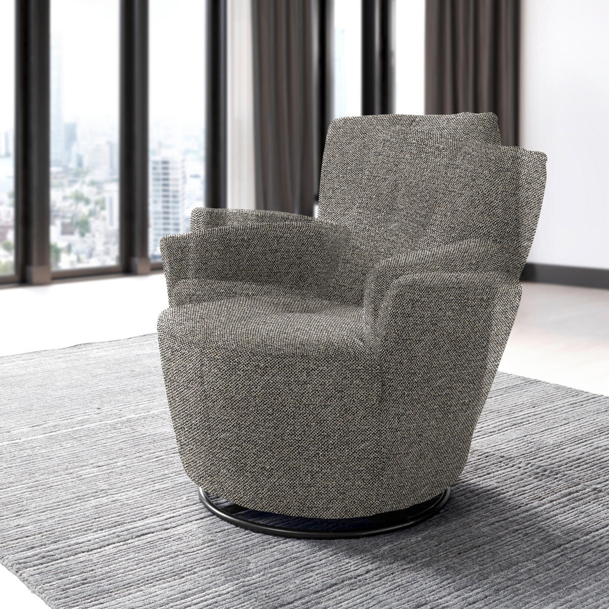 SESSEL in Chenille, Flachgewebe Graubraun  - Graubraun/Schwarz, Design, Textil/Metall (81/92/84cm) - Xora