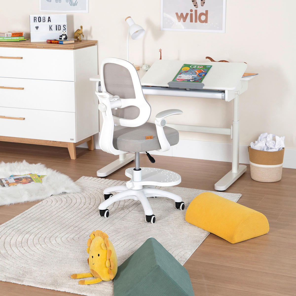 SCHREIBTISCH  Weiß höhenverstellbar  - Weiß, MODERN, Holzwerkstoff/Metall (109,5/62-78/60cm) - Roba