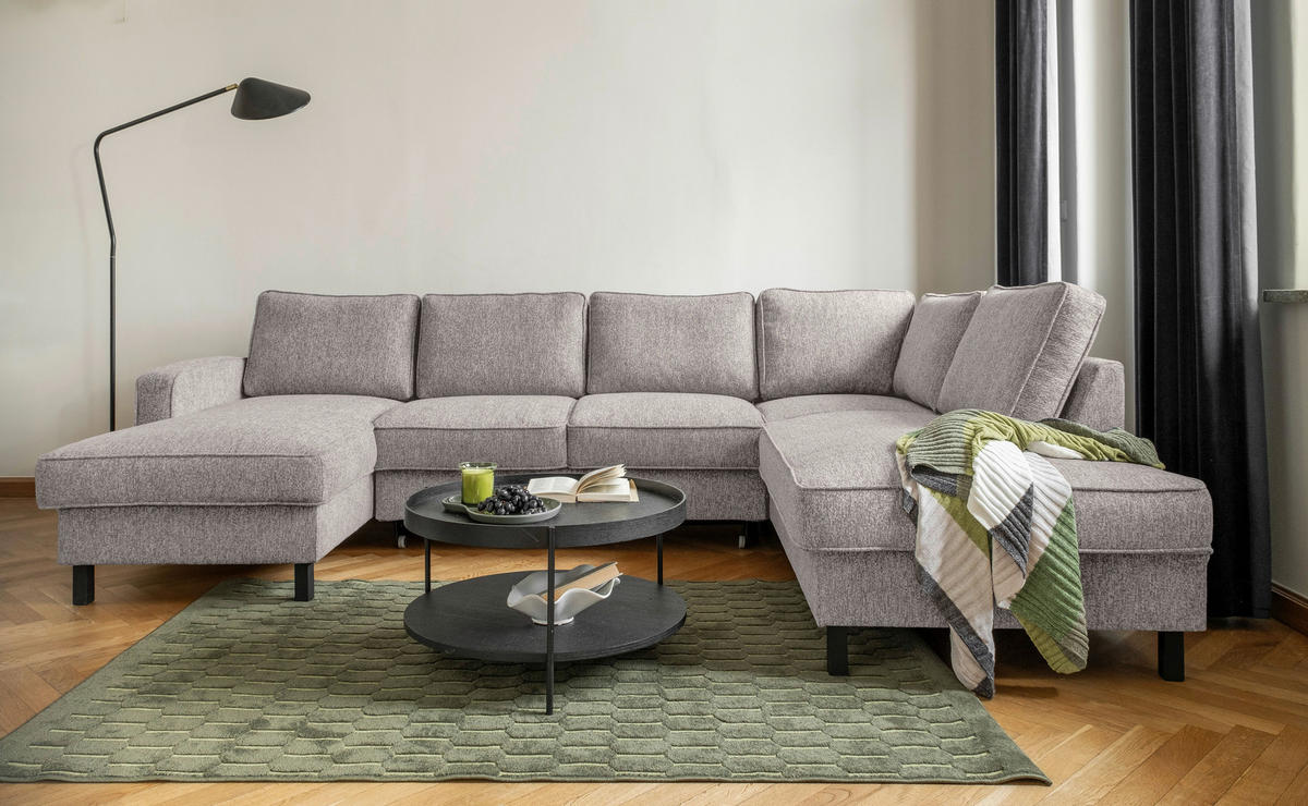 WOHNLANDSCHAFT in Struktur Grauweiss  - Schwarz/Grauweiss, Holz/Textil (148/298/198cm) - MID.YOU