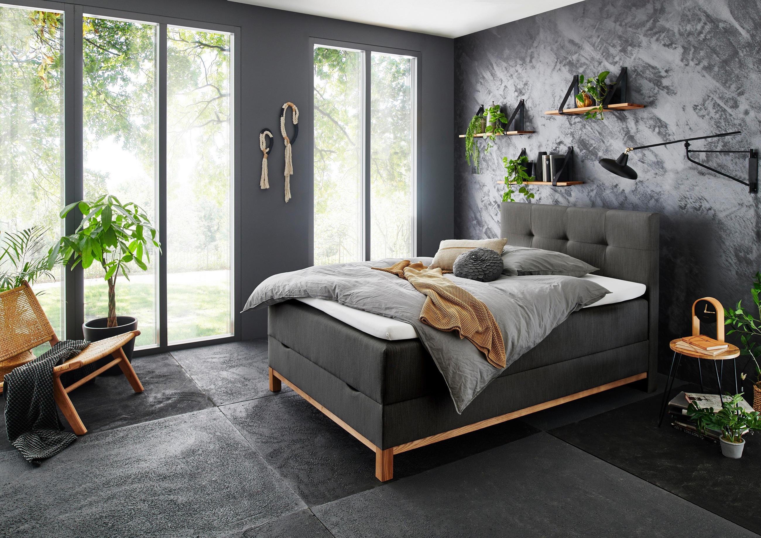 BOXBETT 120/200 cm,  in Anthrazit, Topper, H3 = fest  - Eichefarben/Anthrazit, MODERN, Holz/Textil (120/200cm) - Livetastic