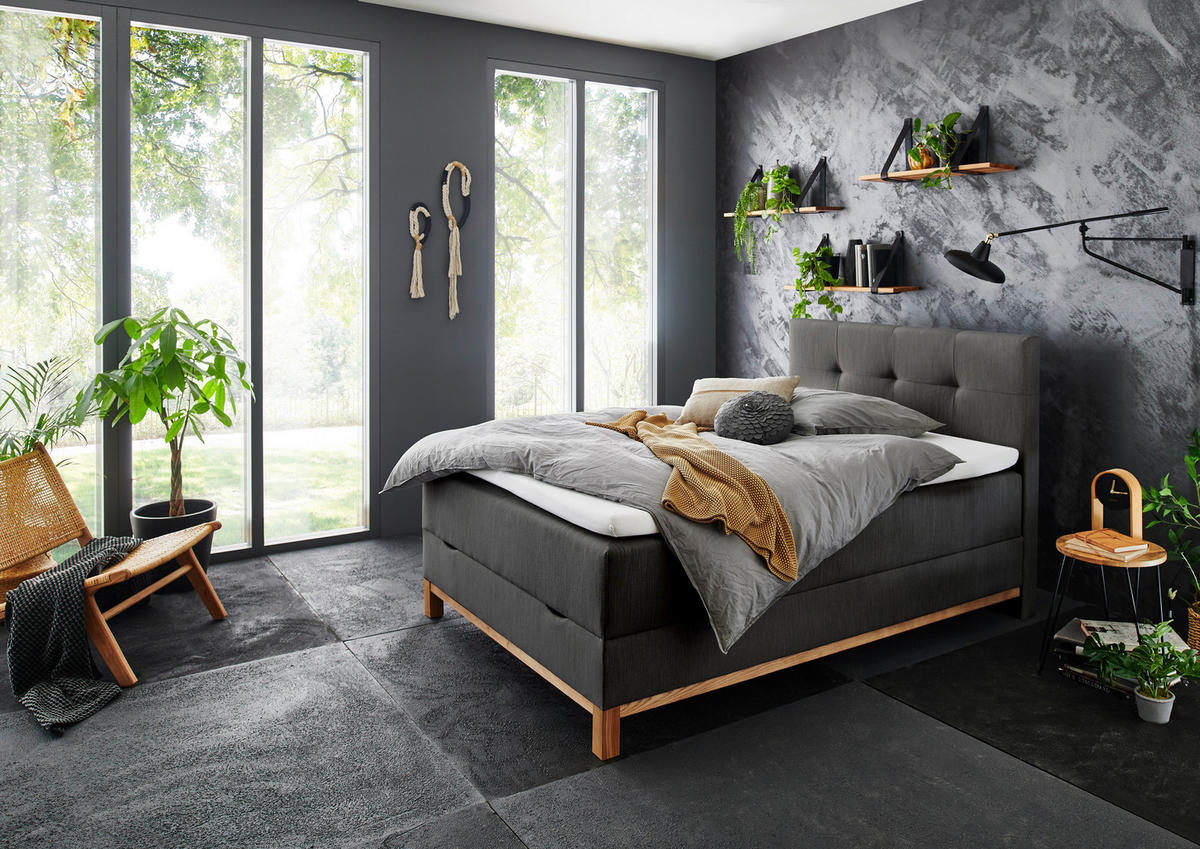 BOXBETT 120/200 cm,  in Anthrazit, Topper, H3 = fest  - Eichefarben/Anthrazit, MODERN, Holz/Textil (120/200cm) - Livetastic