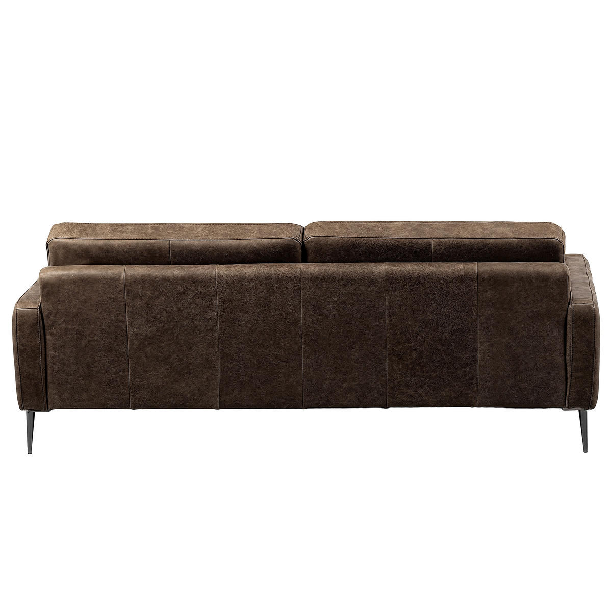 3,5-SITZER SPRING in Lederlook Echtleder Dunkelbraun  - Dunkelbraun/Schwarzchrom, Design, Leder/Textil (207/85/92cm) - Livetastic