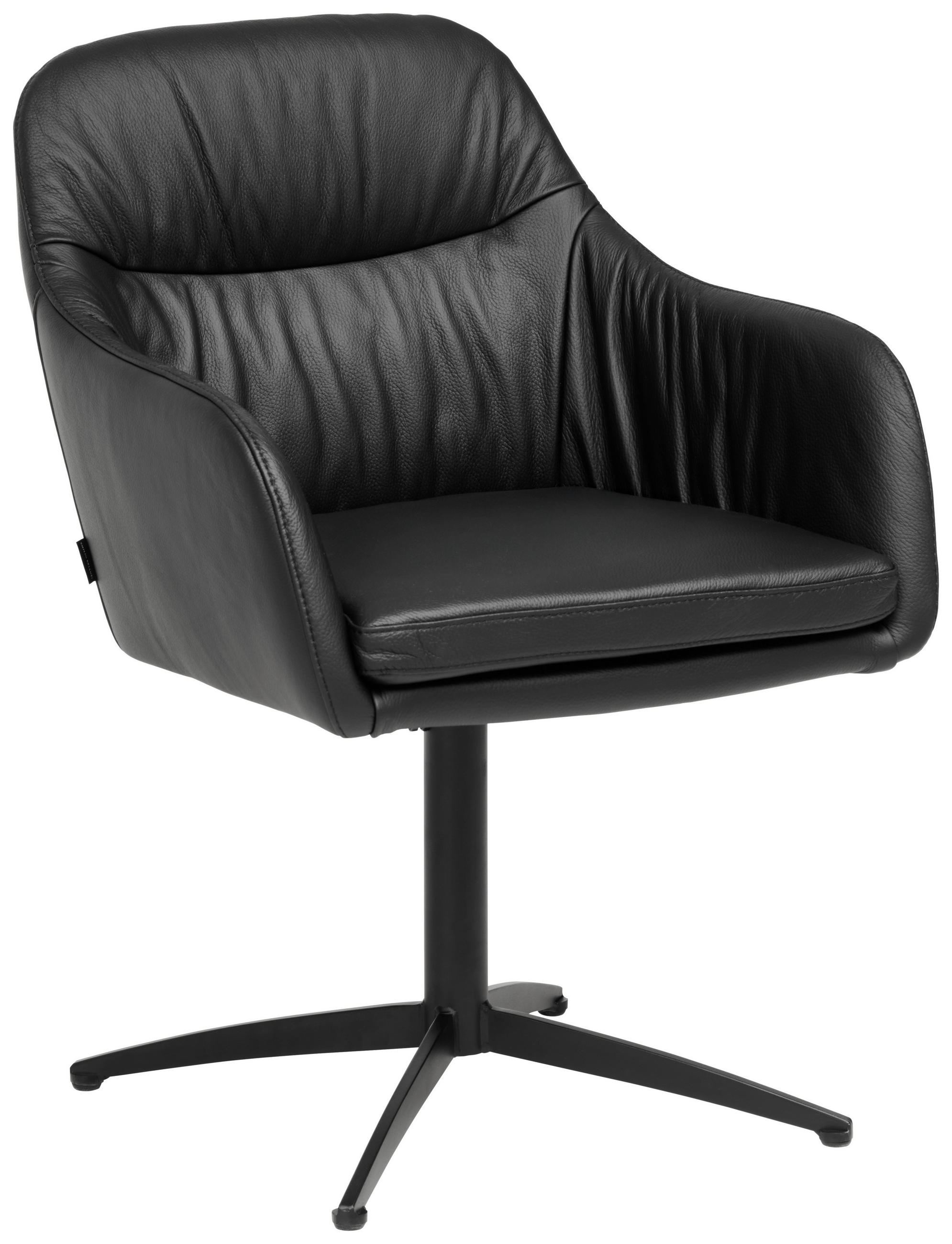 STOL MED ARMSTÖD  360° vridbar sits  äkta läder  svart  - svart, Design, metall/läder (62/83/59,5cm) - Belluti