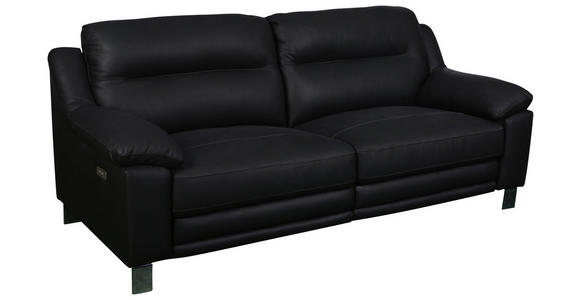 2,5-Sitzer inkl.Funktion Kombination Echtleder/Lederlook Schwarz, Chromfarben - Chromfarben/Schwarz, MODERN, Leder/Holz (215/89/92cm) - Cantus