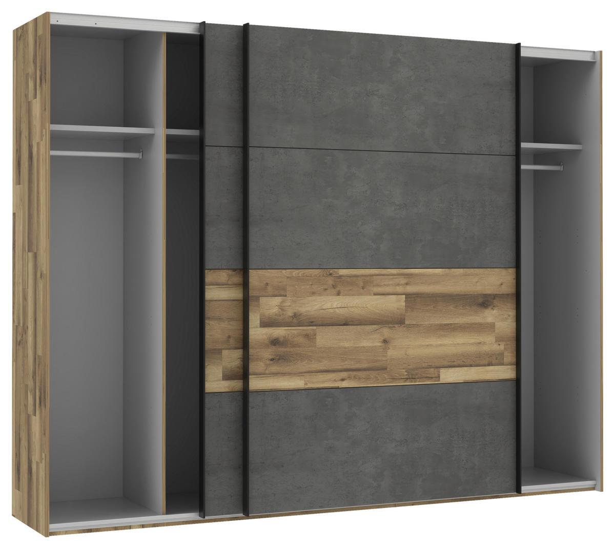 SCHWEBETÜRENSCHRANK 270/211/61 cm 2-türig Eichefarben, Dunkelgrau  - Eichefarben/Dunkelgrau, LIFESTYLE, Holzwerkstoff/Kunststoff (270/211/61cm) - Ti'me