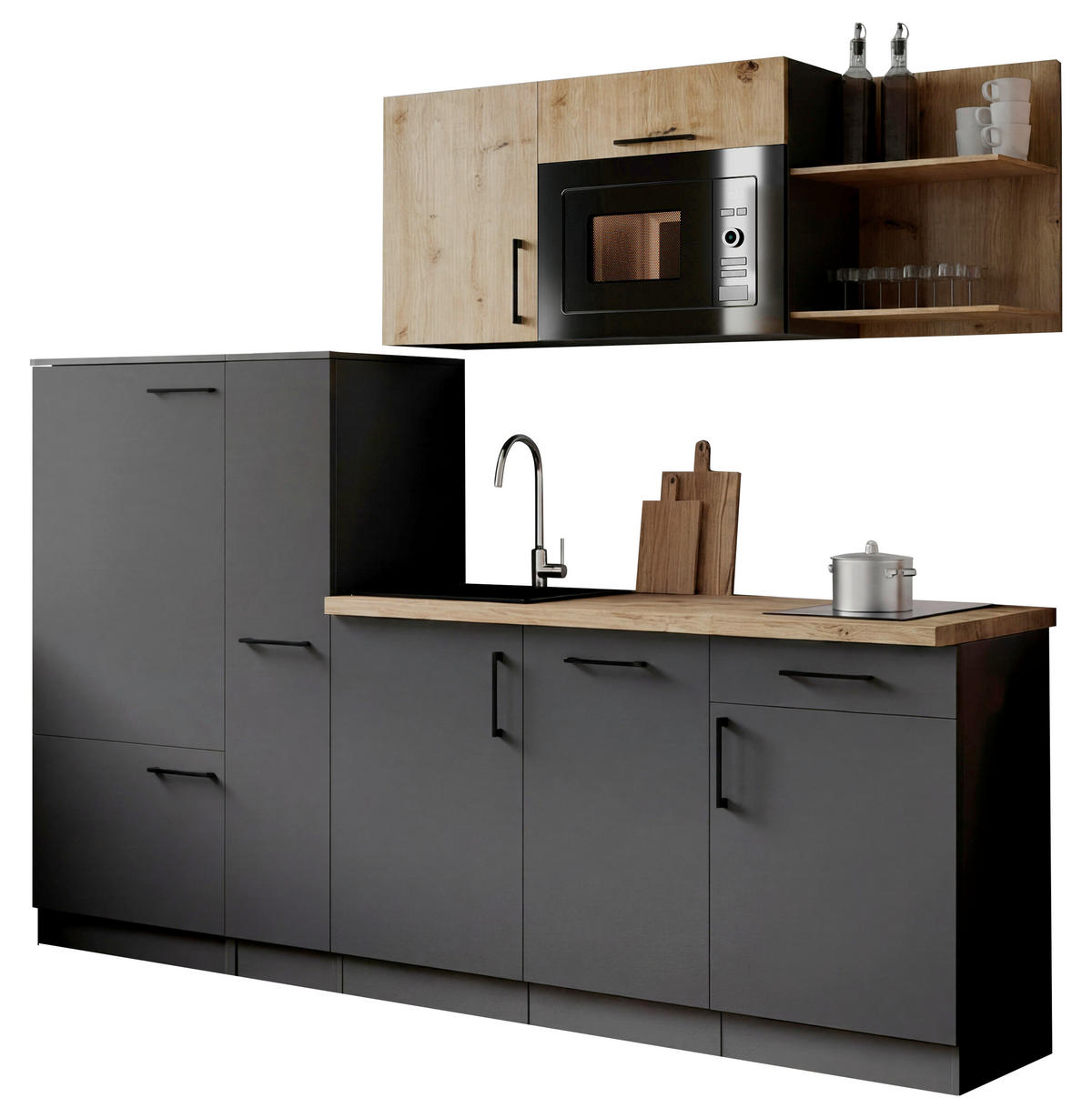 KÜCHENBLOCK Oliver 235 cm  in Grau, Eiche Artisan  - Eiche Artisan/Grau, Trend, Holzwerkstoff/Metall (235cm) - Respekta