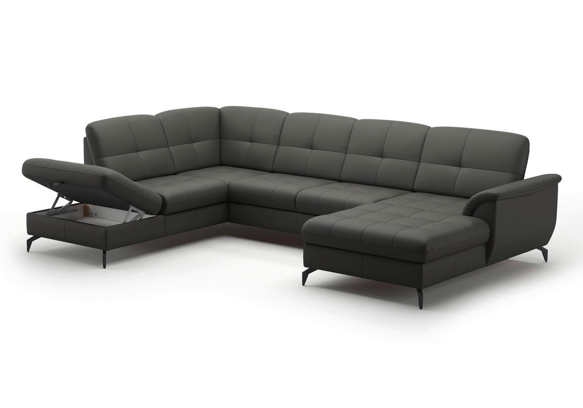 WOHNLANDSCHAFT in Vliesstoff Kombination Echtleder/Stoff Anthrazit  - Anthrazit/Schwarz, Modern, Leder/Textil (212/319/164cm) - Sit & More