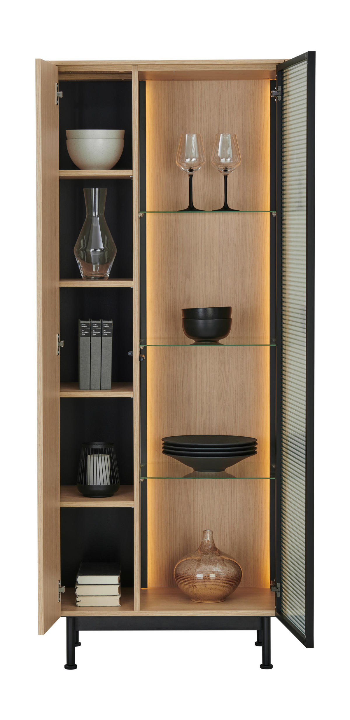 VITRINE Eichefarben  70/176/40 cm  - Eichefarben/Schwarz, Design, Glas/Holzwerkstoff (70/176/40cm) - Lomoco