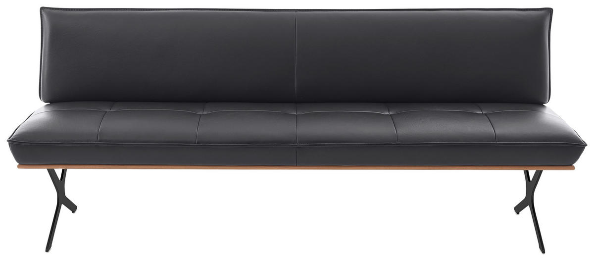 SITZBANK 214/88/66 cm Echtleder Schwarz Nussbaum furniert Metall  - Schwarz/Grau, Design, Leder/Holz (214/88/66cm) - Koinor