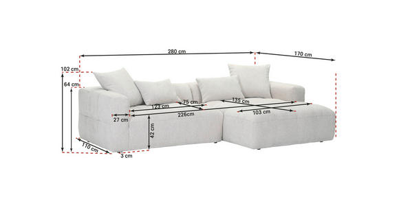 ECKSOFA in Flachgewebe Rosa  280/170 cm  - Schwarz/Rosa, KONVENTIONELL, Kunststoff/Textil (280/170cm) - Carryhome