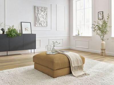 HOCKER LEONARD Cord Gelb  - Gelb/Schwarz, MODERN, Kunststoff/Textil (86/43/86cm)