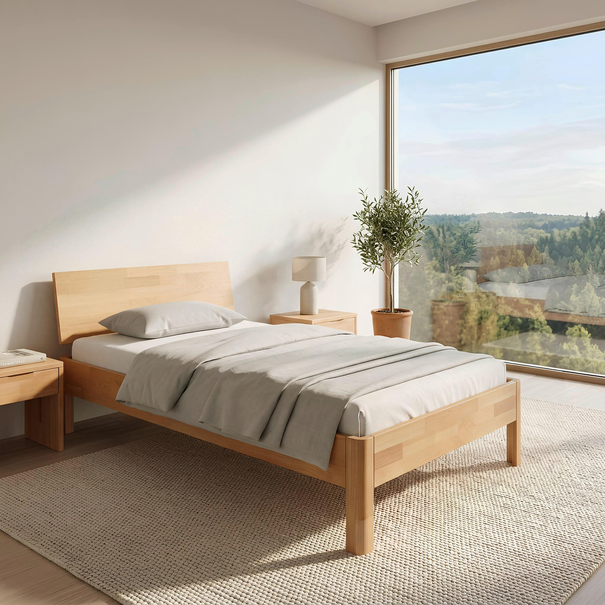BETT 90/200 cm  in Kernbuche  - Kernbuche, Natur, Holz (90/200cm) - P & B