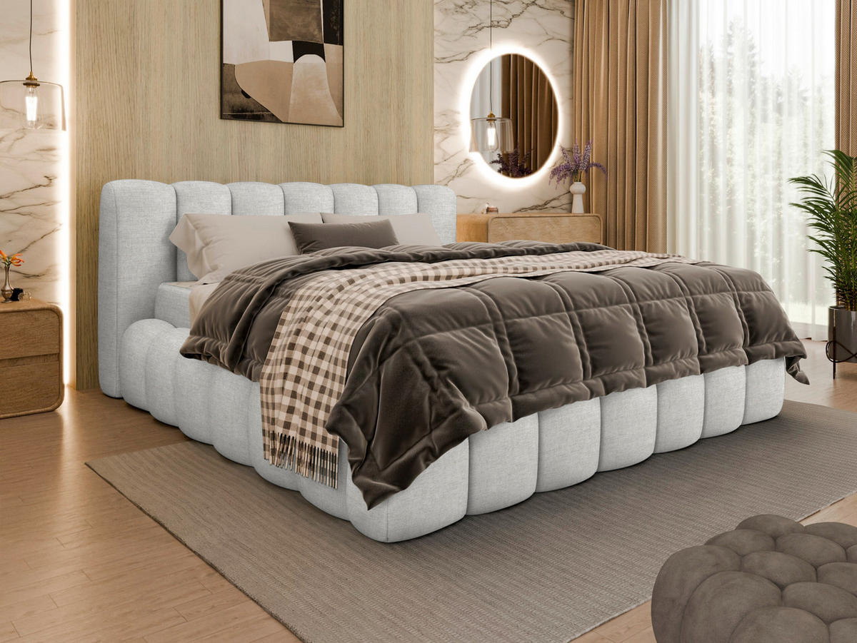 POLSTERBETT 160/200 cm  Hellgrau  - Birkefarben/Hellgrau, Trend, Holz/Kunststoff (160/200cm) - Esposa