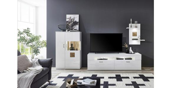 WOHNWAND  in Weiß, Eichefarben, Weiß Hochglanz  317,1/171/50,2 cm  - Eichefarben/Weiß Hochglanz, Design, Glas/Holzwerkstoff (317,1/171/50,2cm) - Xora