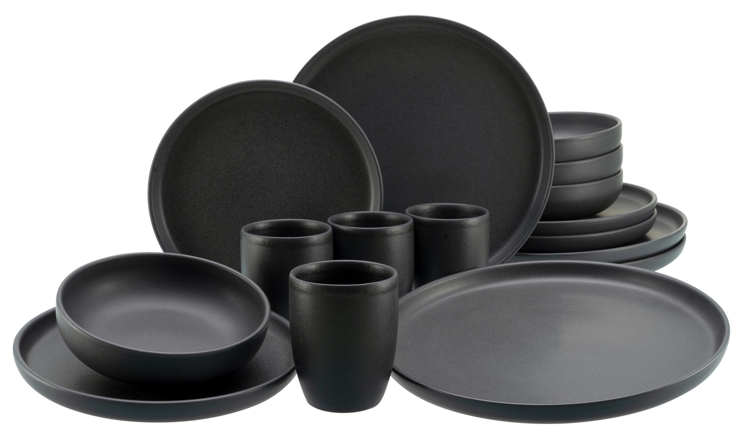 KOMBISERVICE 16-teilig Uno - Schwarz, KONVENTIONELL, Keramik - Creatable