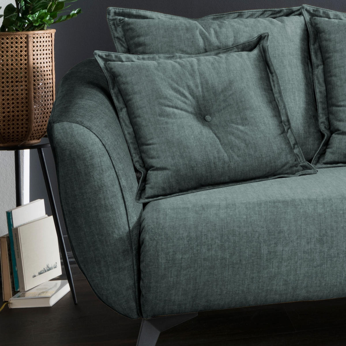 ECKSOFA in Velours Blau  - Blau/Schwarz, Modern, Holz/Textil (277/162cm) - Livetastic