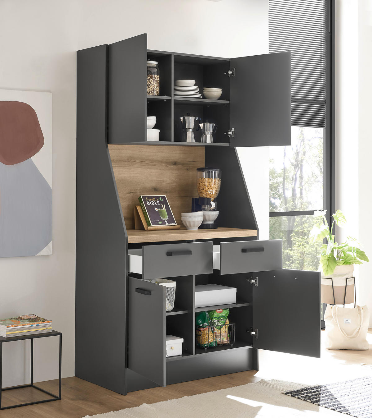 BIFE   boje grafita  - boje grafita/crna, Design, drvni materijal/metal (103/205/58cm) - MID.YOU