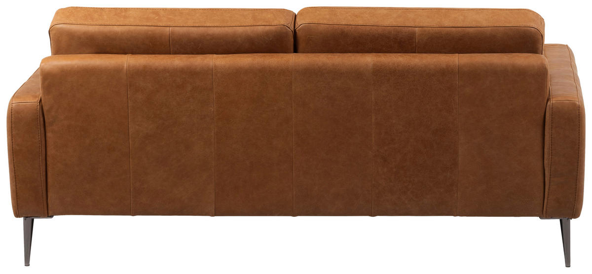 2-SITZER-SOFA SPRING Cognac Echtleder  - Cognac/Schwarzchrom, Design, Leder/Metall (157/85/92cm) - Livetastic