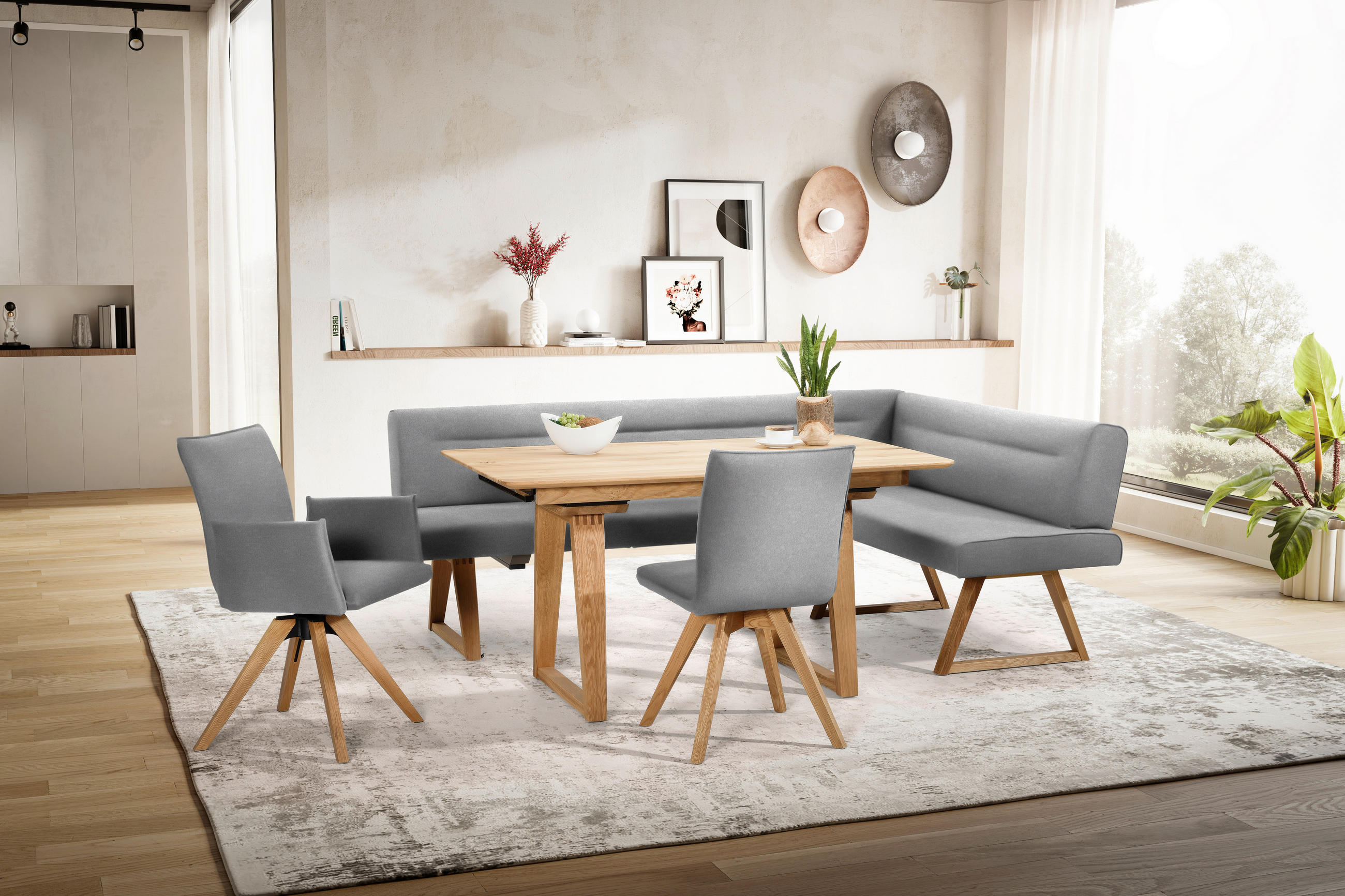ECKBANK 230/170 cm  in Eichefarben, Hellgrau  - Eichefarben/Hellgrau, KONVENTIONELL, Holz/Textil (230/170cm) - Moderano