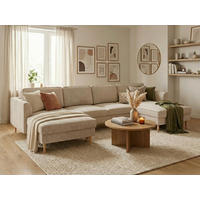 WOHNLANDSCHAFT Creme Cord  - Buchefarben/Creme, MODERN, Holz/Textil (161/306/161cm) - Trendmanufaktur