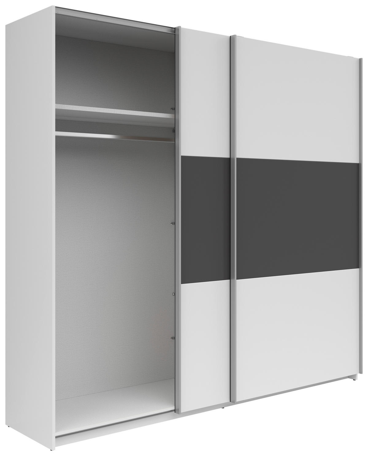 SCHWEBETÜRENSCHRANK 218/210/59 cm 2-türig Graphitfarben, Weiß  - Silberfarben/Graphitfarben, KONVENTIONELL, Holzwerkstoff/Metall (218/210/59cm) - MID.YOU