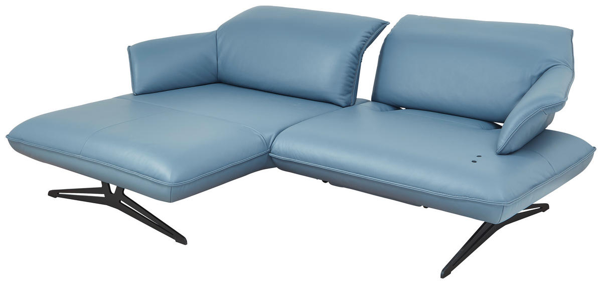 ECKSOFA in Echtleder Blau  - Blau/Beige, Design, Leder/Metall (252/169cm) - Koinor