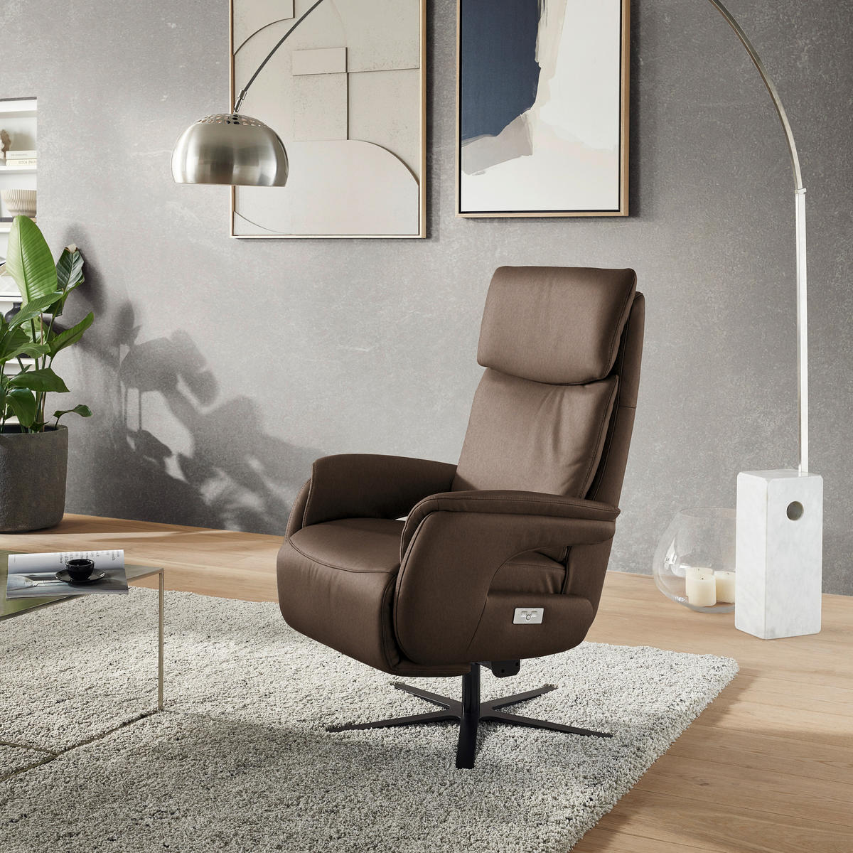 RELAXSESSEL in Leder Braun  - Schwarz/Braun, Design, Leder/Metall (70/117/85cm) - Dieter Knoll