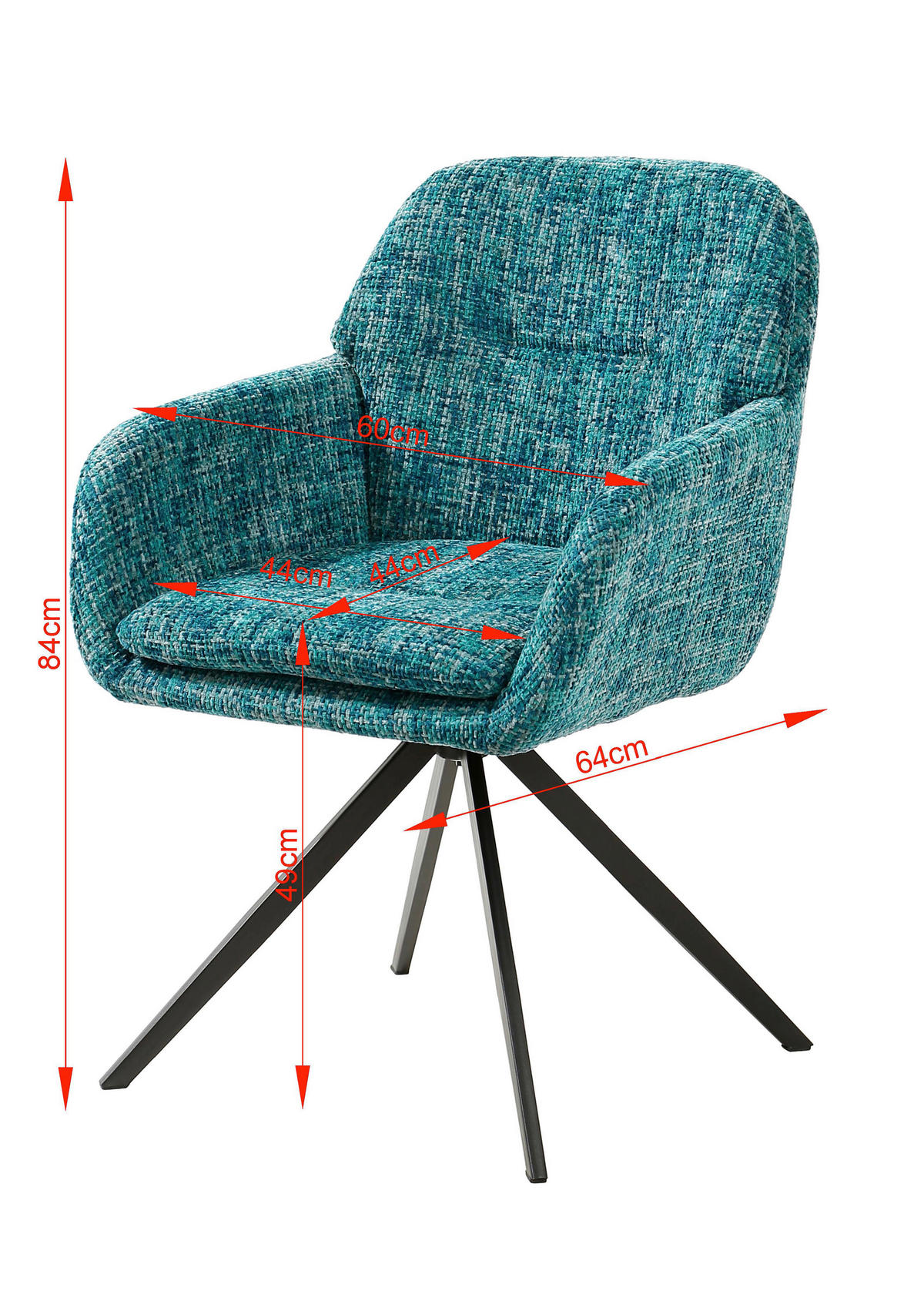 ARMLEHNSTUHL  in Eisen Chenille  - Blau/Schwarz, Design, Textil/Metall (62/82,5/66cm) - Stylife