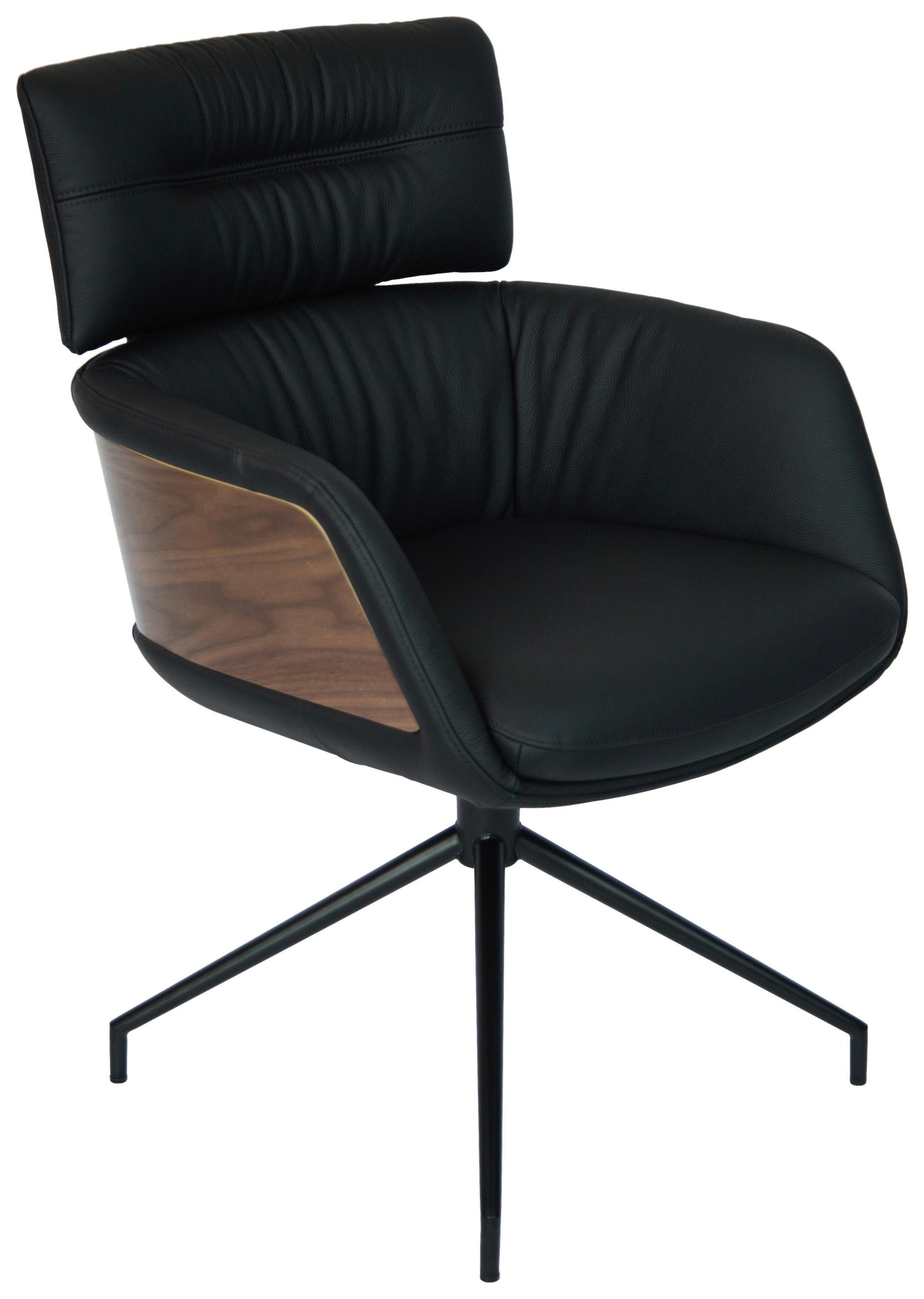 ARMLEHNSTUHL  in Eisen Echtleder pigmentiert  - Walnussfarben/Schwarz, Design, Leder/Holz (62/92/66cm) - Dieter Knoll