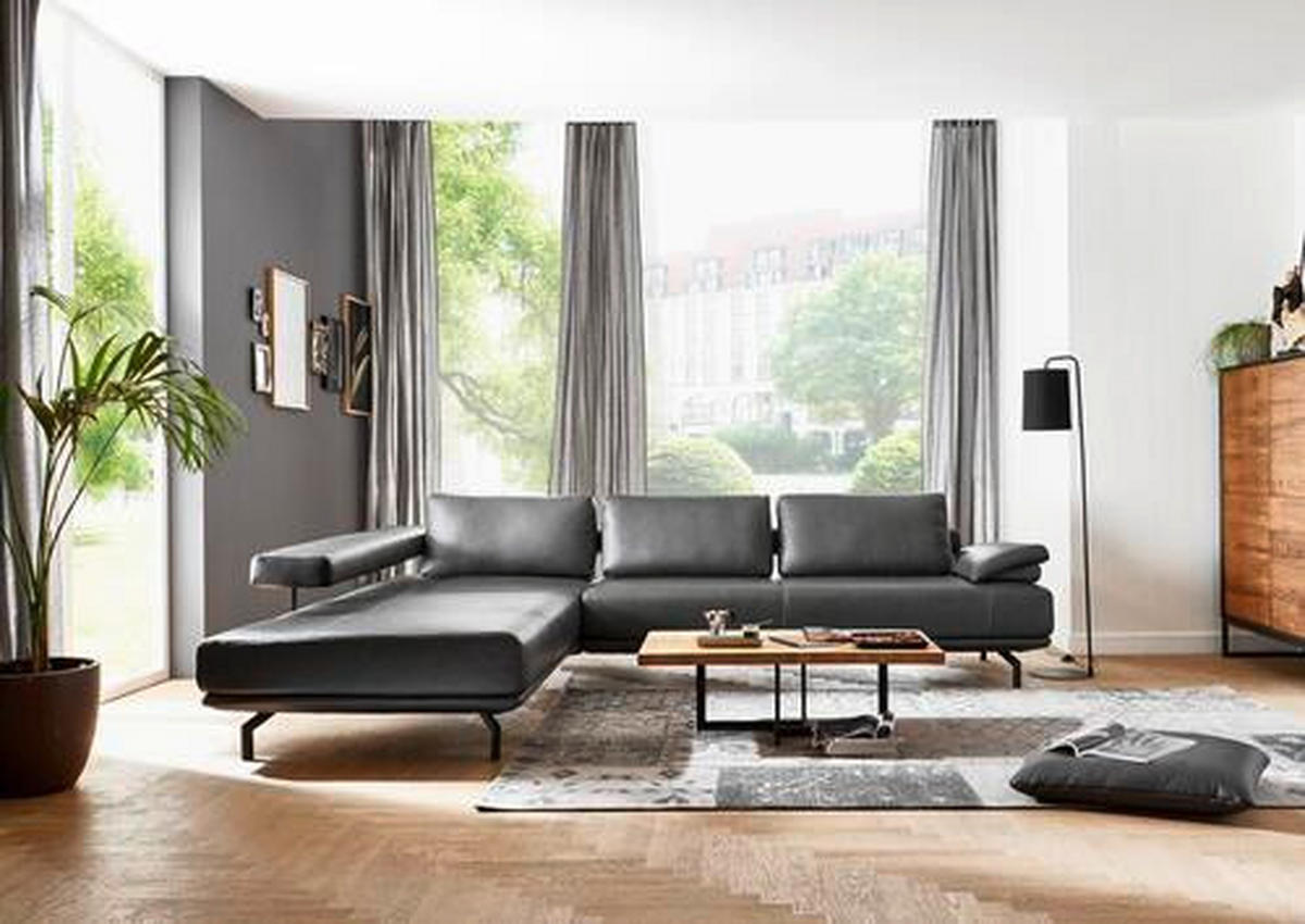 ECKSOFA in Echtleder Anthrazit  - Anthrazit, Design, Leder/Metall (325/255cm) - Dieter Knoll
