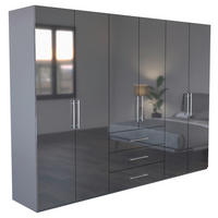 KLEIDERSCHRANK 294/219/59 cm,  in Anthrazit, Anthrazit Hochglanz, 6 Tür(en)  - Anthrazit/Anthrazit Hochglanz, KONVENTIONELL, Holzwerkstoff/Metall (294/219/59cm) - Carryhome
