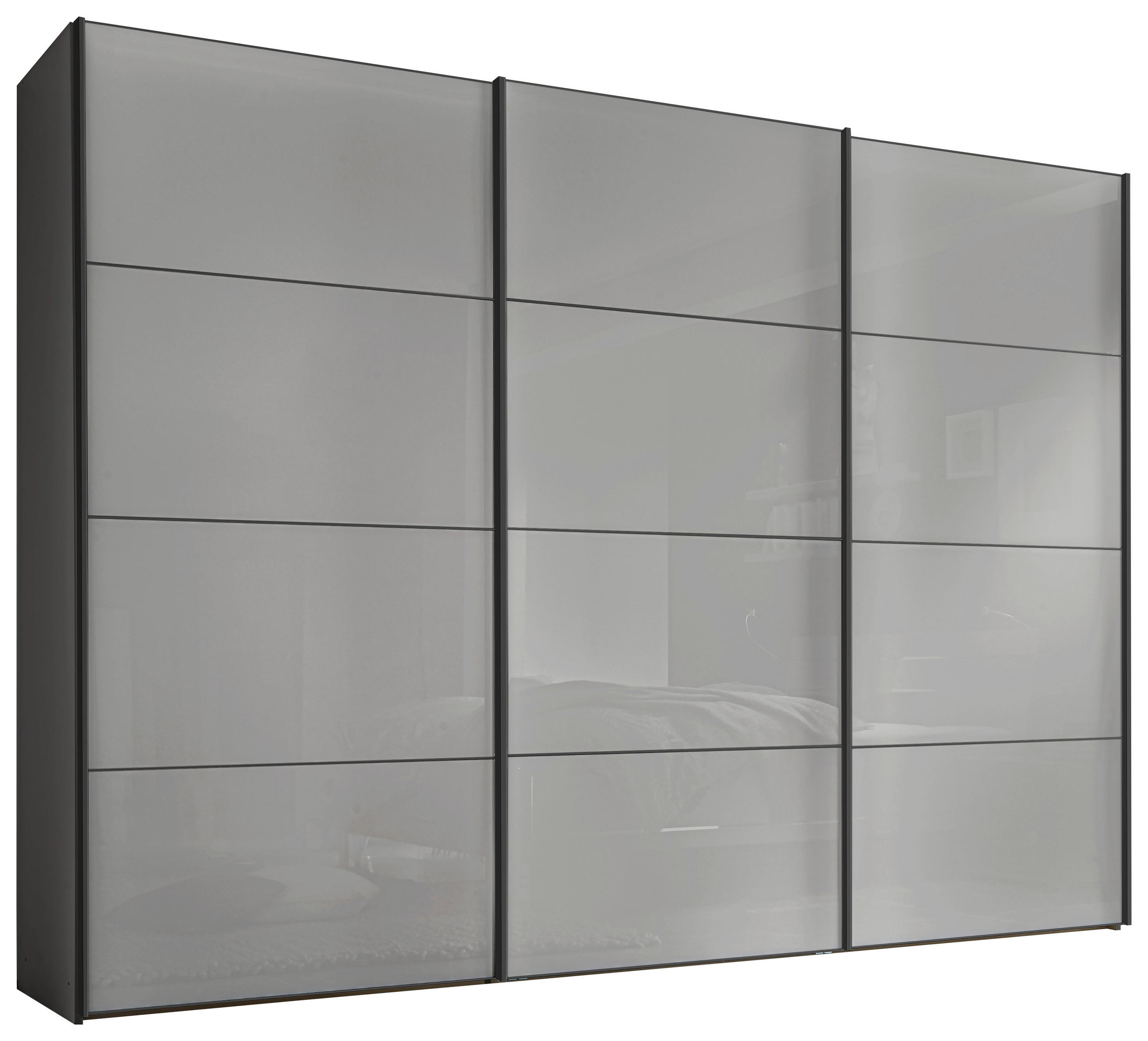 SCHWEBETÜRENSCHRANK 280/222/68 cm 3-türig Anthrazit, Hellgrau  - Anthrazit/Hellgrau, Design, Glas/Holzwerkstoff (280/222/68cm) - Moderano