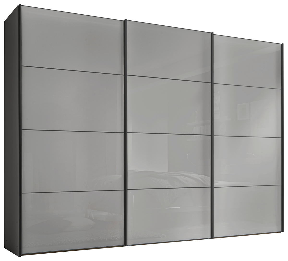 SCHWEBETÜRENSCHRANK 280/222/68 cm 3-türig Anthrazit, Hellgrau  - Anthrazit/Hellgrau, Design, Glas/Holzwerkstoff (280/222/68cm) - Moderano