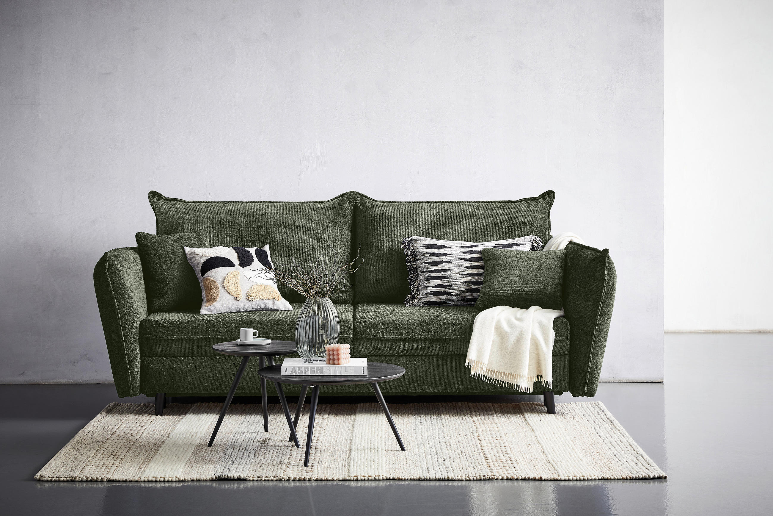 SCHLAFSOFA Chenille Olivgrün  - Schwarz/Olivgrün, KONVENTIONELL, Holz/Textil (238/99/108cm) - Carryhome