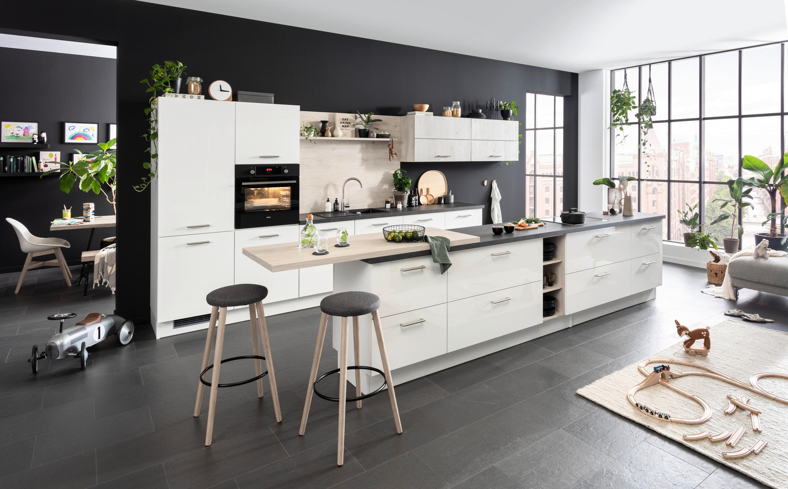 EINBAUKÜCHE  - Ahornfarben/Weiß, Basics, Holzwerkstoff - Venda