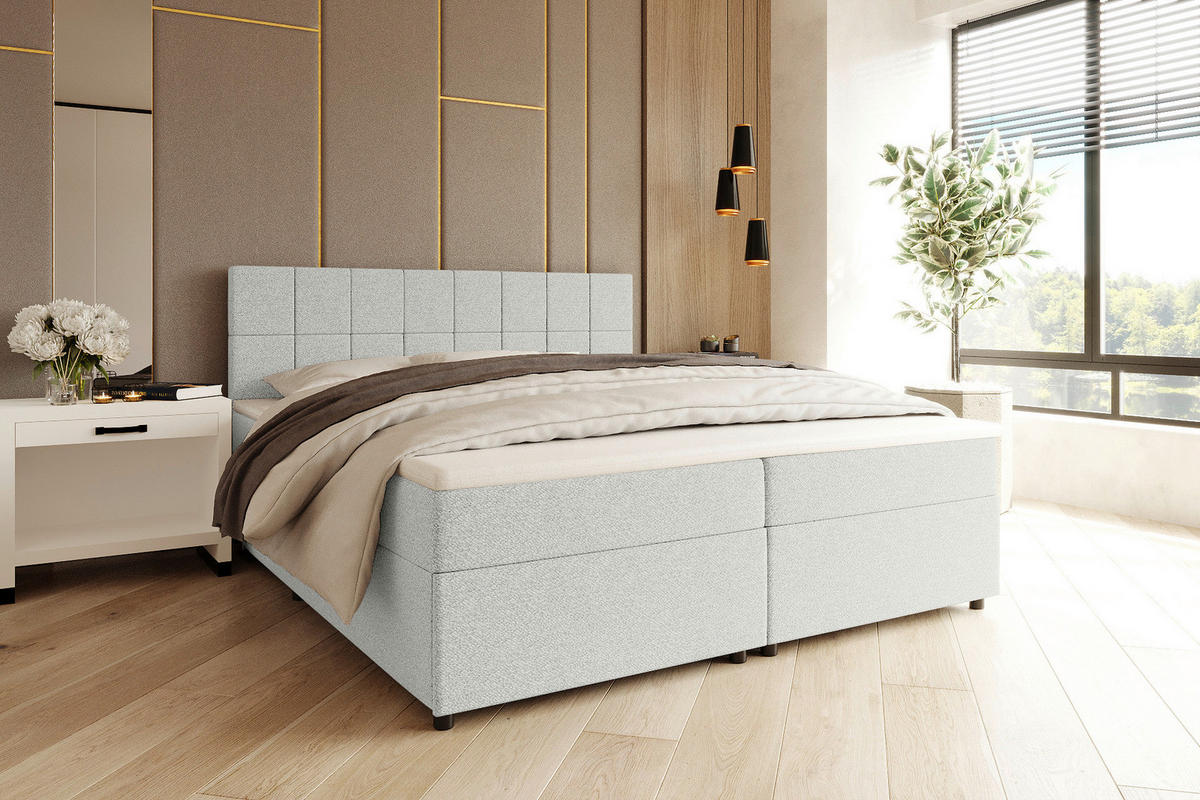 BOXBETT 140/200 cm,  in Hellgrau, Topper, Matratzen, Bettschubladen, H3 = fest  - Hellgrau/Schwarz, KONVENTIONELL, Kunststoff/Textil (140/200cm) - Boxxx